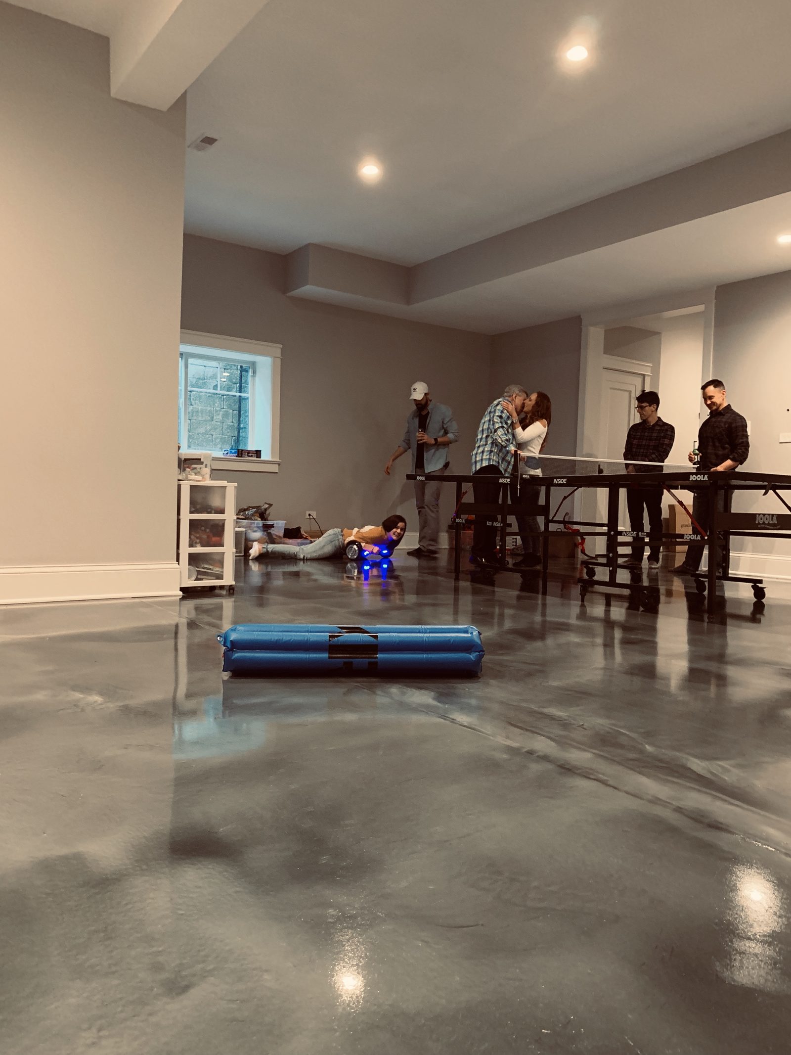 Metallic epoxy basement floor with marbled finish